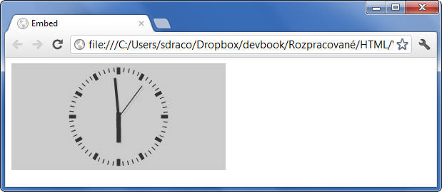 Ukázka použití HTML 5 tagu embed k vložení flashových hodin do HTML stránky - Multimédia - Český HTML 5 manuál