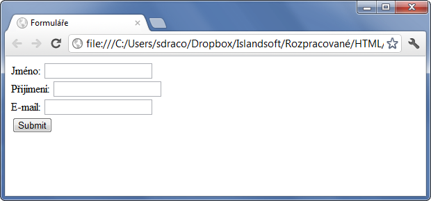 HTML formulář pomocí tagu form - Formuláře - Český HTML 5 manuál