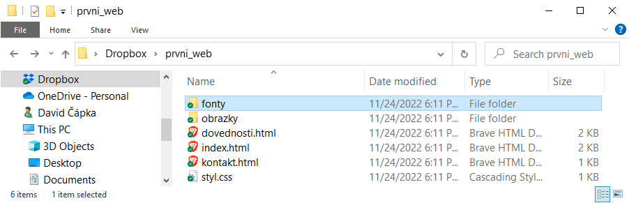 Vytvoření složky s fonty