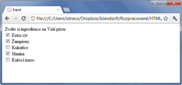 Ukázka formulářového pole input typu checkbox - Formuláře - Český HTML 5 manuál