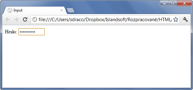 Ukázka formulářového pole input typu password - Formuláře - Český HTML 5 manuál
