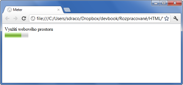 Ukázka použití HTML 5 tagu meter k zobrazení volného prostoru - Ostatní tagy - Český HTML 5 manuál