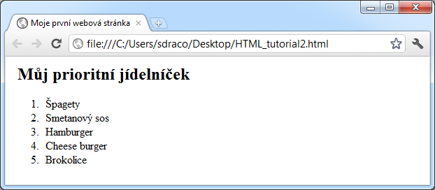 Uspořádaný seznam ol – HTML 5 manuál - Seznamy - Český HTML 5 manuál