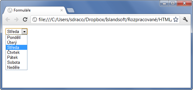 HTML formulář s elementy select a option - Formuláře - Český HTML 5 manuál
