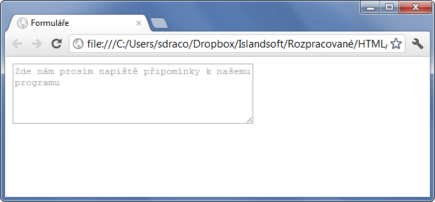 textové pole pomocí tagu textarea v HTML formuláři - Formuláře - Český HTML 5 manuál