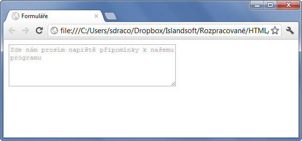 textové pole pomocí tagu textarea v HTML formuláři - Formuláře - Český HTML 5 manuál