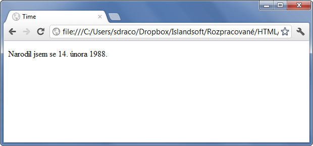 Ukázka HTML 5 tagu time - Ostatní tagy - Český HTML 5 manuál