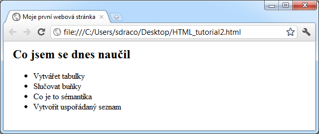 Neuspořádaný seznam s položkami seznamu – li v HTML 5 manuálu - Seznamy - Český HTML 5 manuál