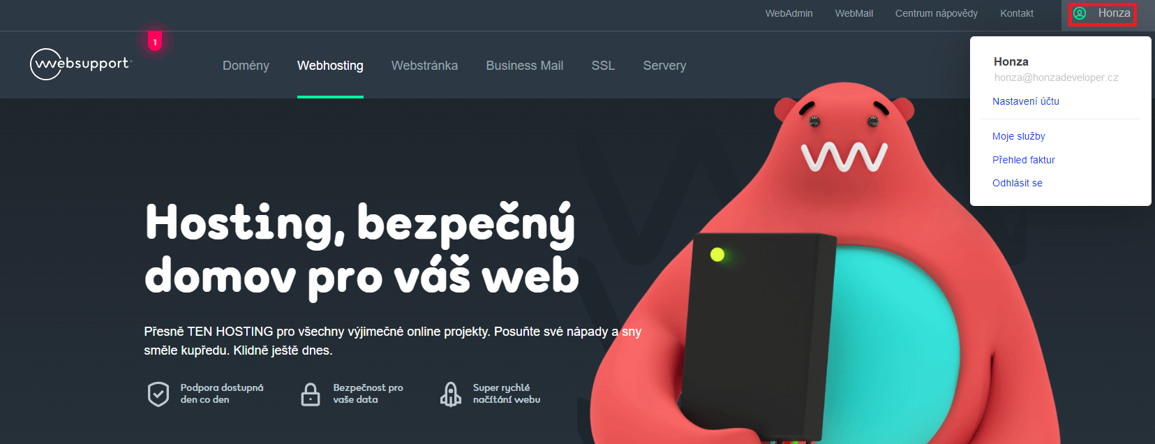 Administrace účtu - Moderní webdesign