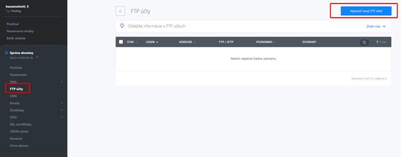 FTP účty - Webové stránky krok za krokem