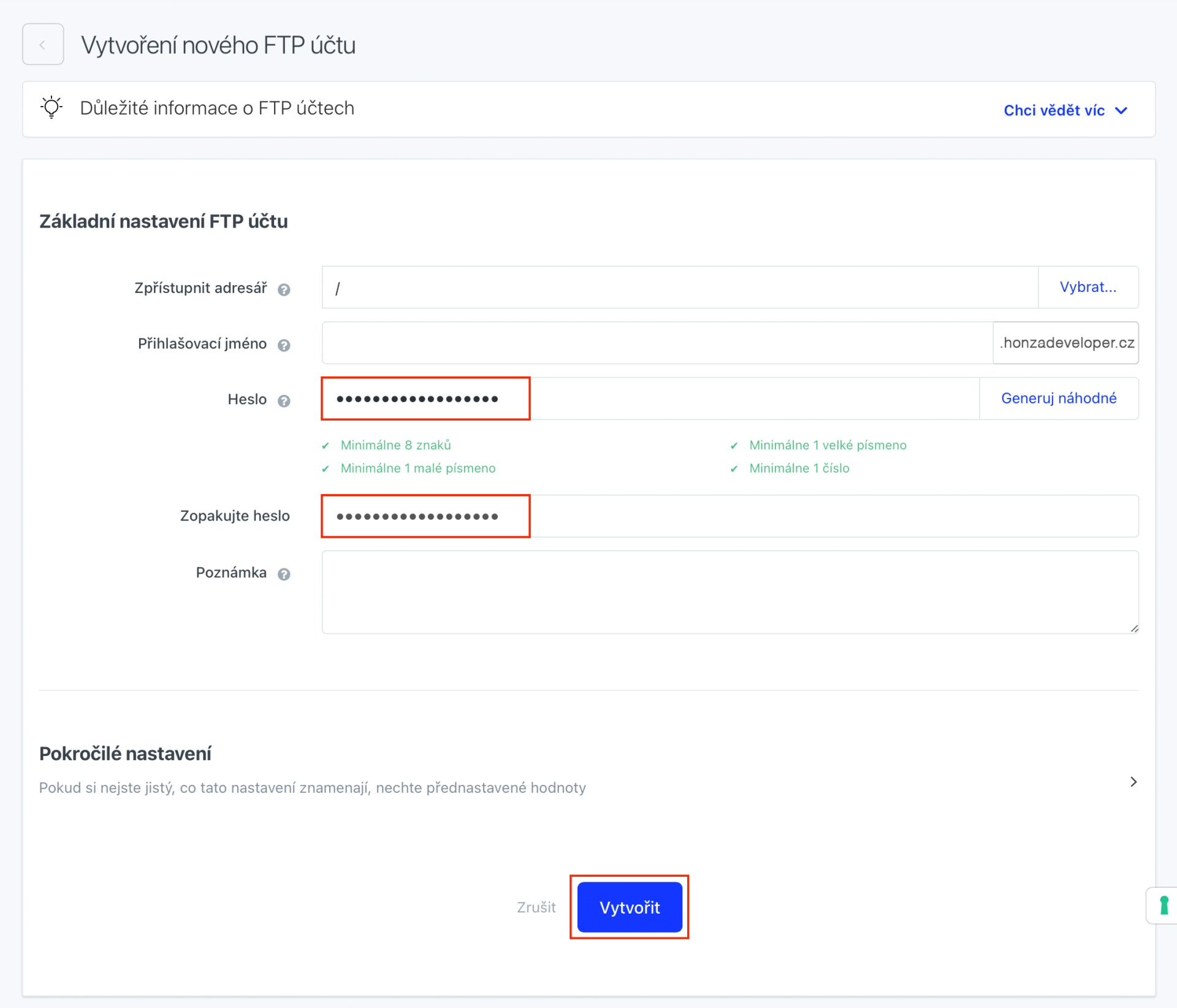 Vytvoření FTP účtu - Moderní webdesign