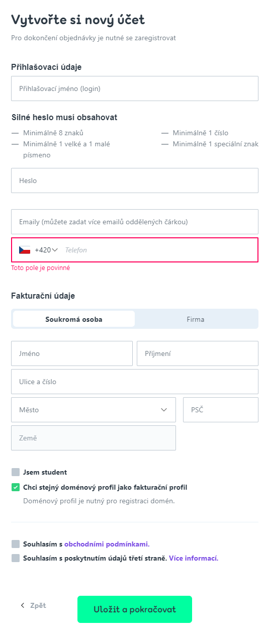 Nový účet - Moderní webdesign