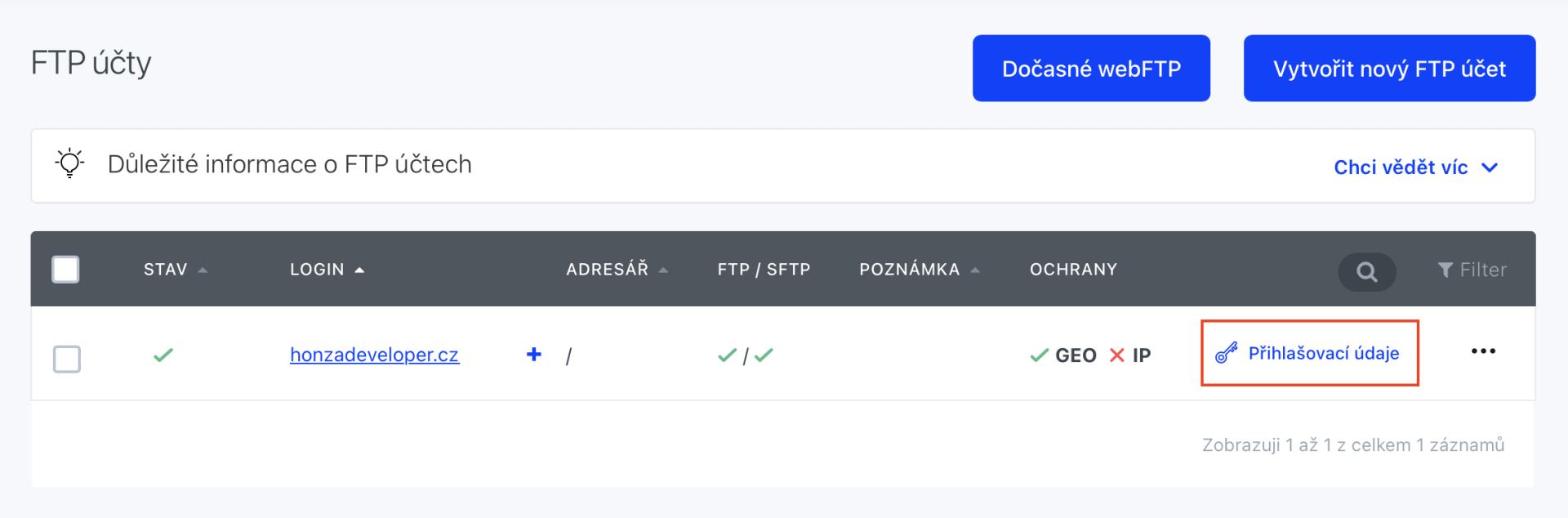 Přihlašovací údaje k FTP účtu - Moderní webdesign