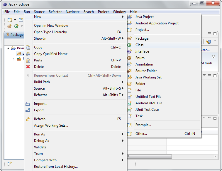 Přidávání třídy Eclipse - IntelliJ IDEA / NetBeans / Eclipse - Pokročilá práce