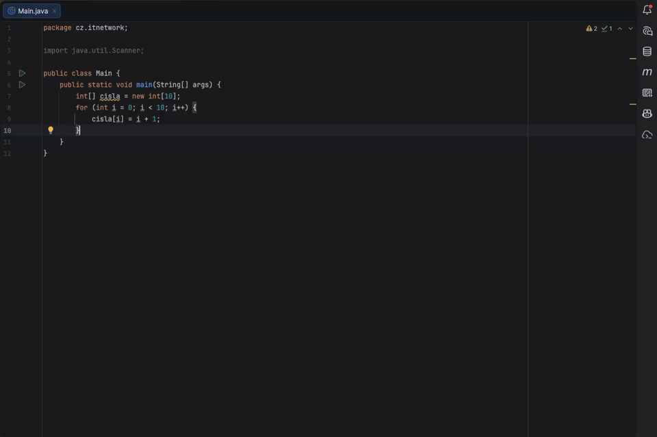 Doplňění foreach cyklu Copilotem - Základní konstrukce jazyka Java