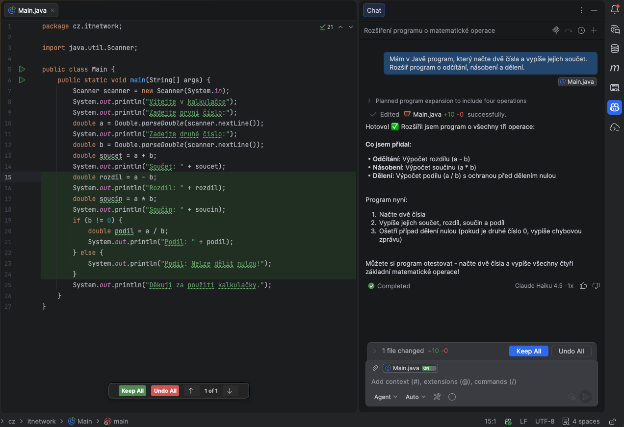 Rozšíření kalkulačky pomocí Copilota - Základní konstrukce jazyka Java