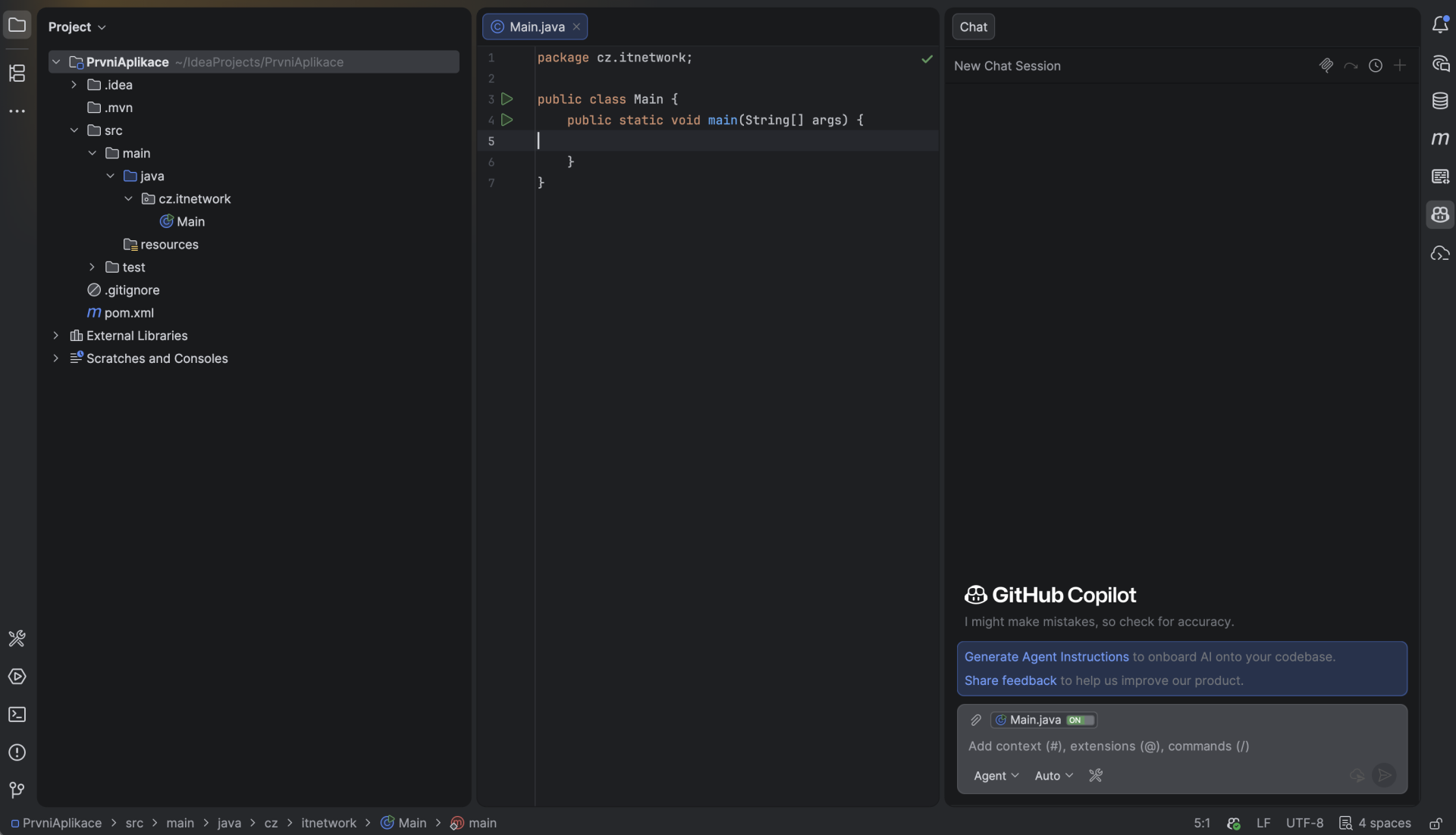 GitHub Copilot v IntelliJ IDEA - Základní konstrukce jazyka Java