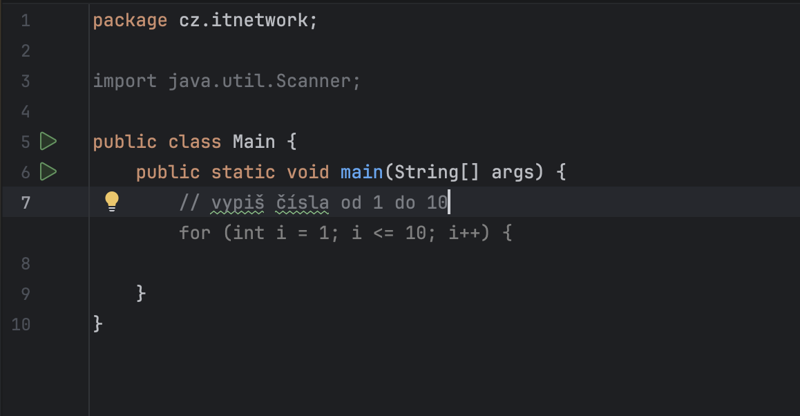 Doplňení kódu podle komentáře - Základní konstrukce jazyka Java