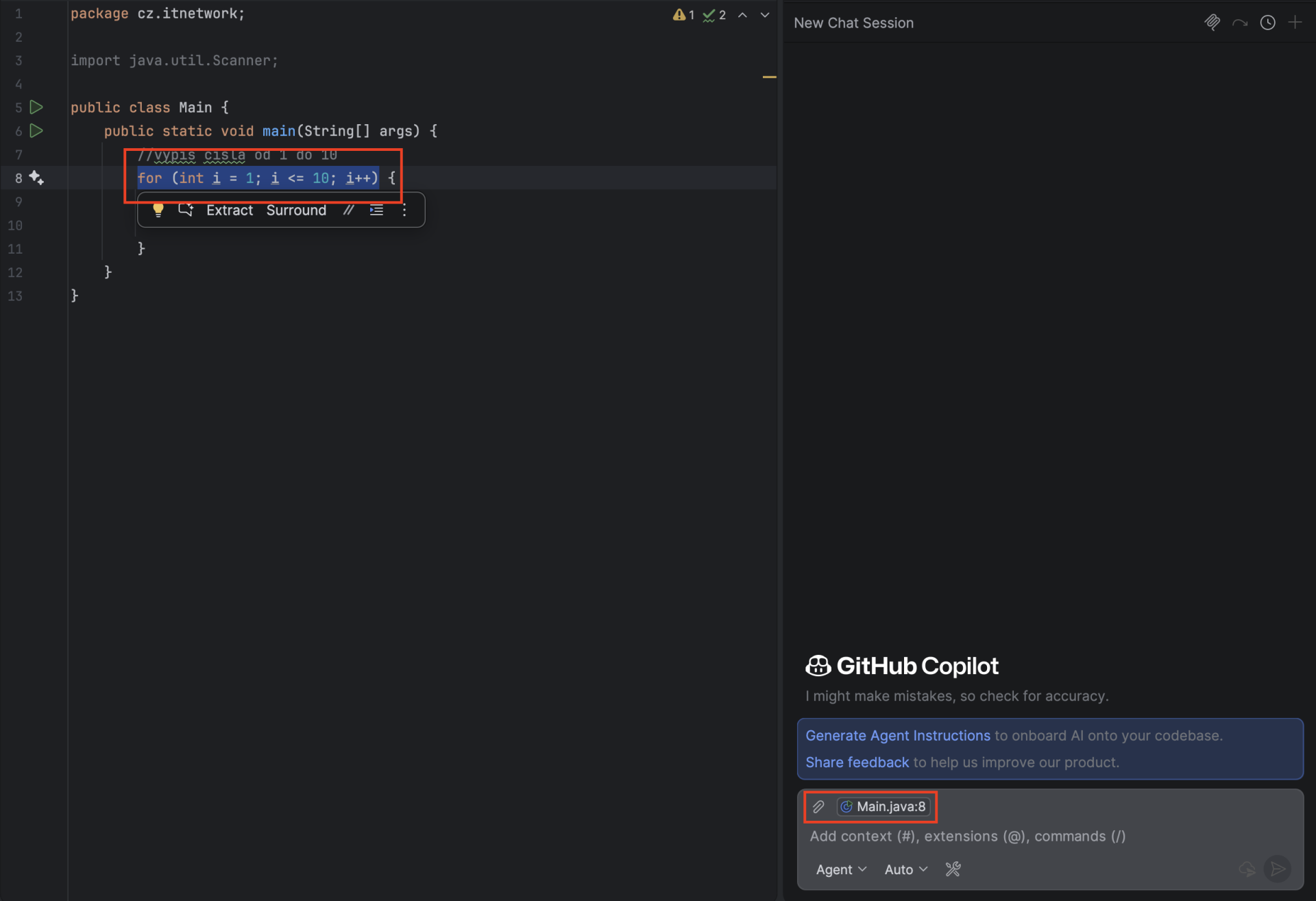 Přidání kontextu označením části kódu - Základní konstrukce jazyka Java