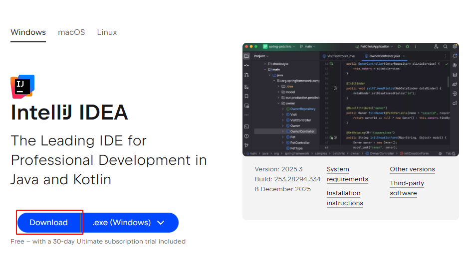 Stáhnutí IntelliJ unified - Základní konstrukce jazyka Java
