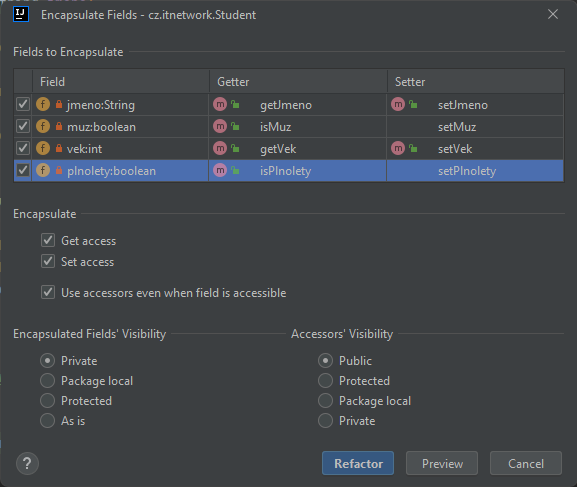 Automatické generování getterů a setterů v IntelliJ - Objektově orientované programování v Javě