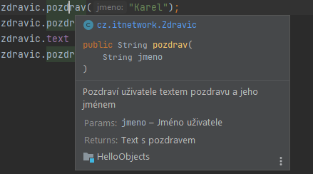 Metody objektu zdravic v IntelliJ - Objektově orientované programování v Javě