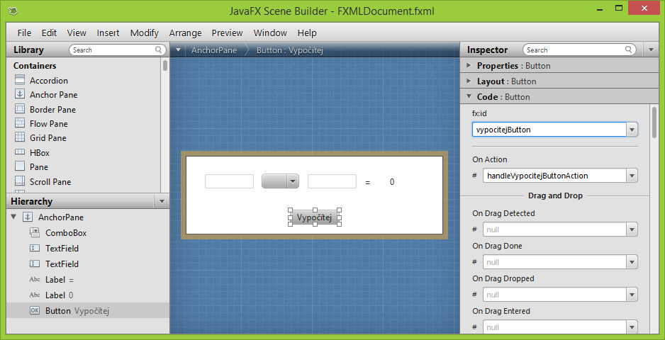 Formulář kalkulačky v JavaFX Scene Builderu - Java FX - Okenní aplikace