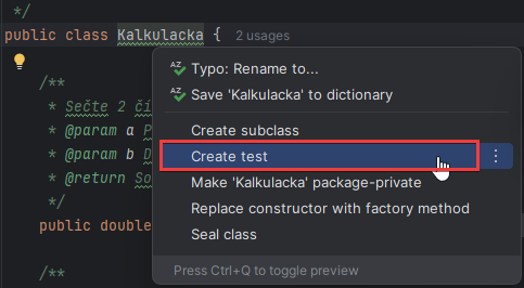 Create test - Testování v Javě