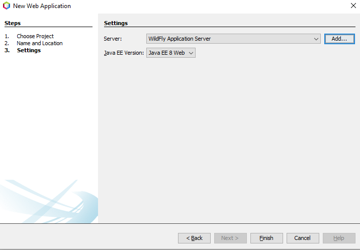 Vybrán Wildfly server - JEE - Java Enterprise Edition