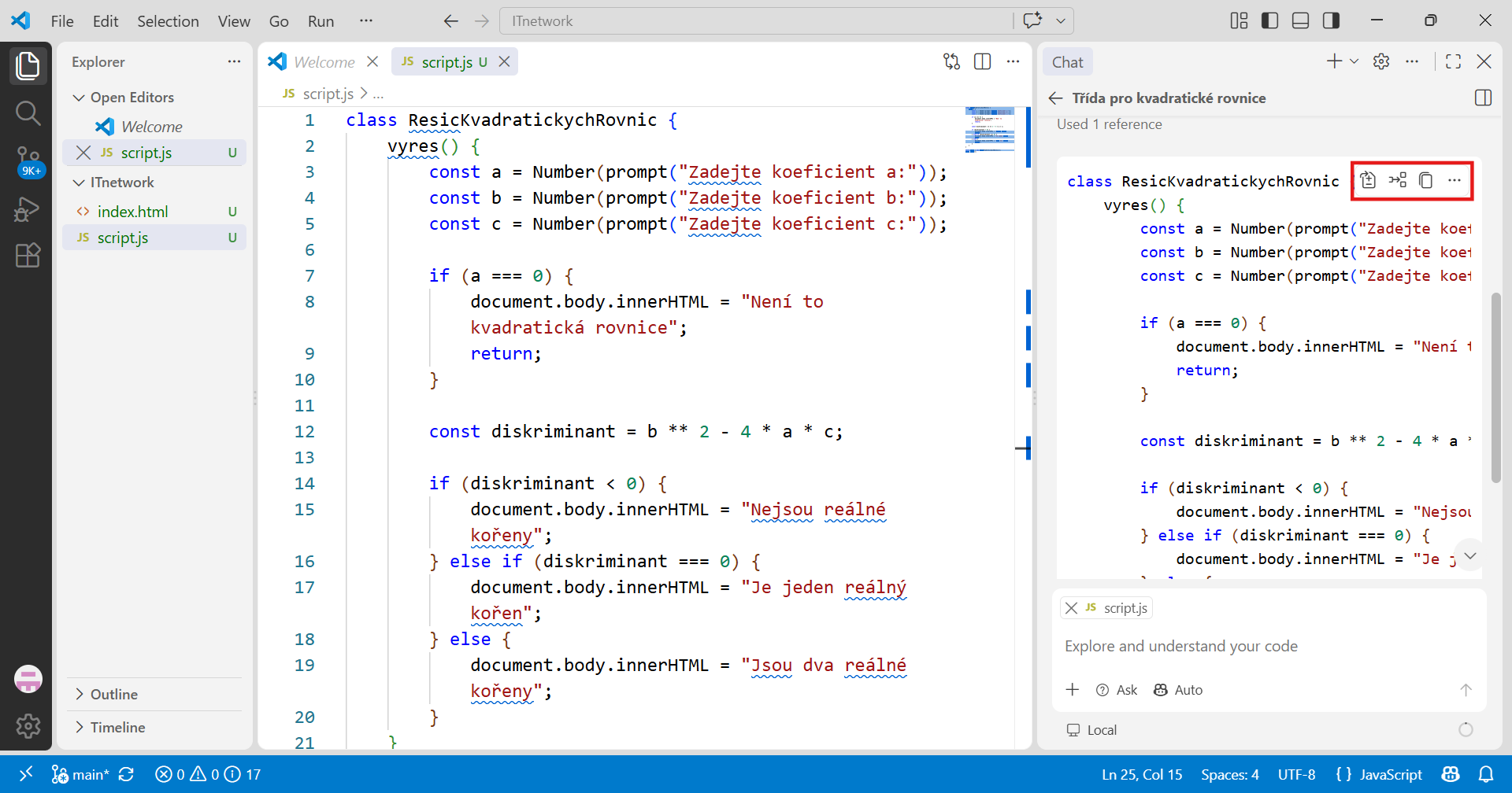 Vložení kódu do třídy - Základní konstrukce jazyka JavaScript