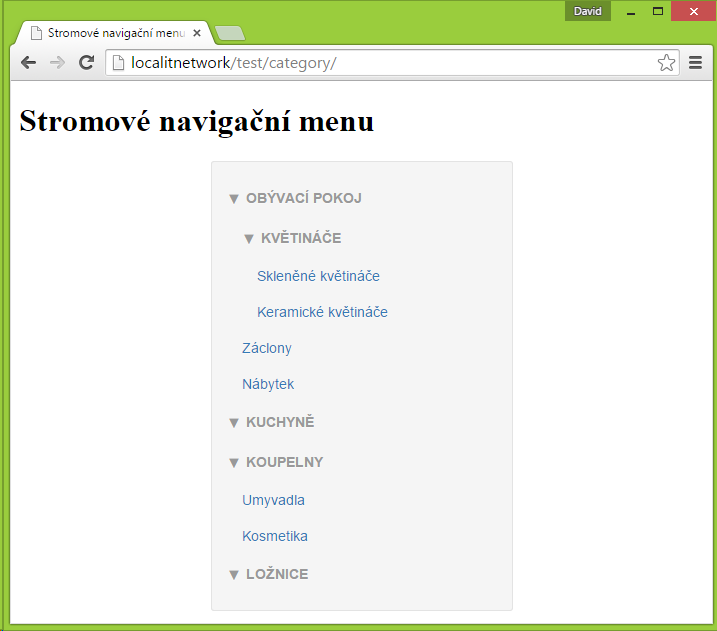 Stromové navigační menu v PHP