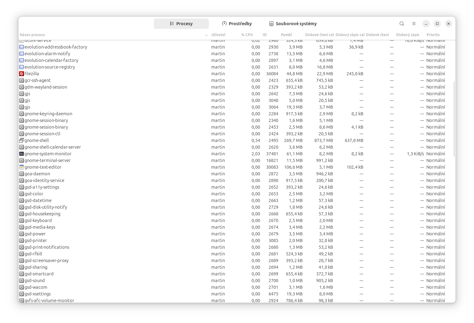 GNOME System Monitor – procesy - Základy Linuxu