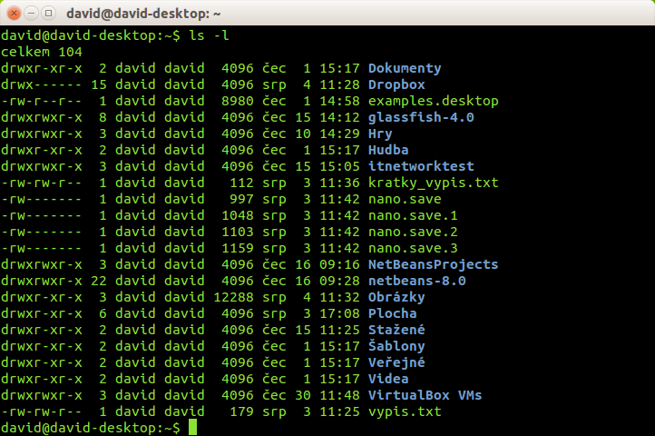 Příkaz ls k výpisu obsahu aktuálního adresáře v Bash dlouhým formátem - Základy Linuxu