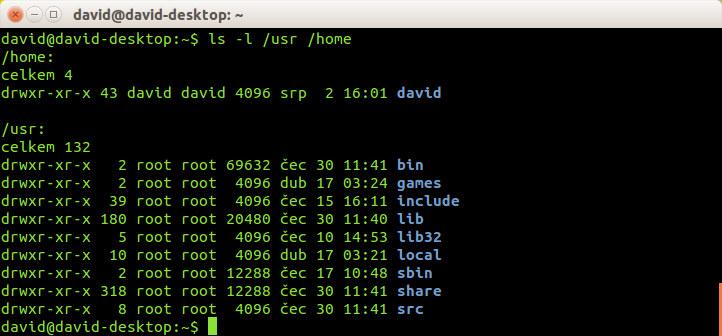 Příkaz ls k výpisu obsahu několika adresářů v Bash - Základy Linuxu