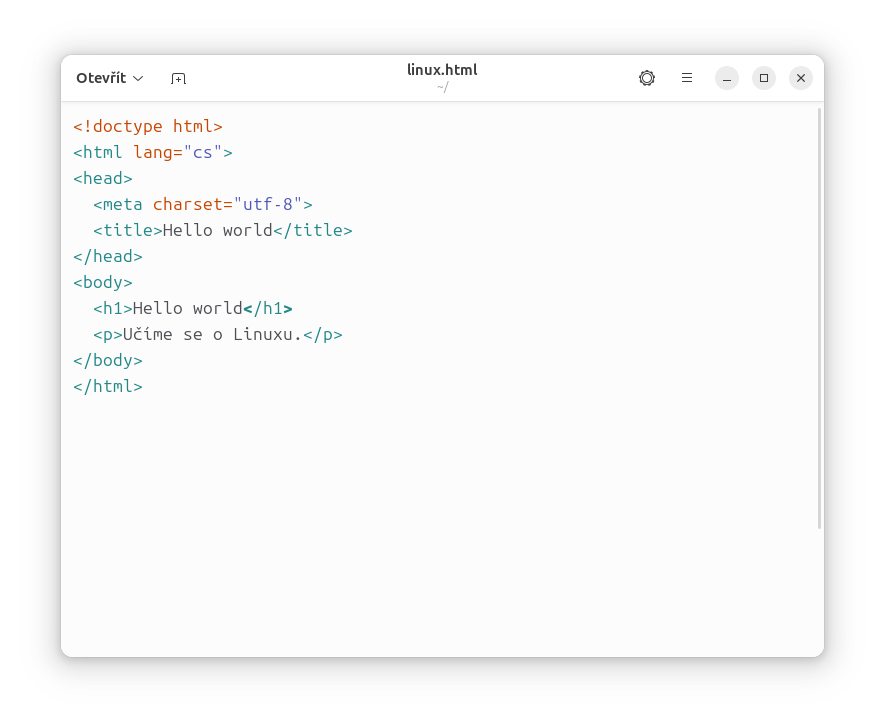 GNOME Text Editor v Ubuntu - Základy Linuxu