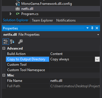 Soubory ve Visual Studio ve složce s aplikací - Od nuly k tetrisu v MonoGame