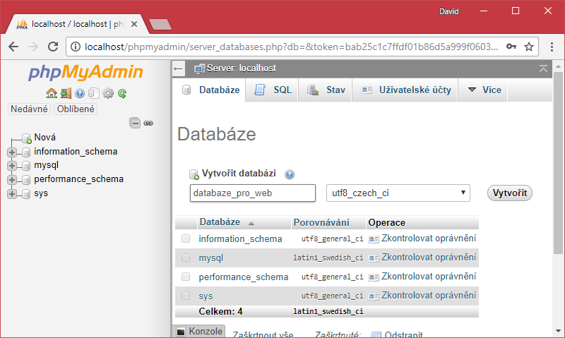 Vytvoření MySQL databáze - Databáze v PHP pro začátečníky