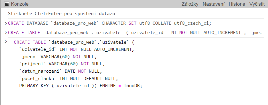 SQL dotazy v konzoli phpMyAdmin - MySQL/MariaDB databáze krok za krokem