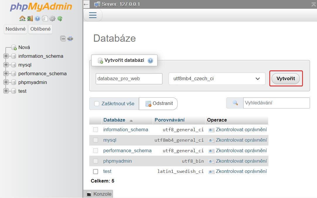 Vytvoření MySQL databáze - MySQL/MariaDB databáze krok za krokem