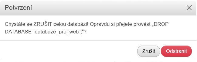 Potvrzení odstranění MySQL databáze - MySQL/MariaDB databáze krok za krokem