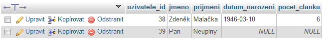 Vložení uživatele s nezadanými hodnotami do MySQL databáze - MySQL/MariaDB databáze krok za krokem