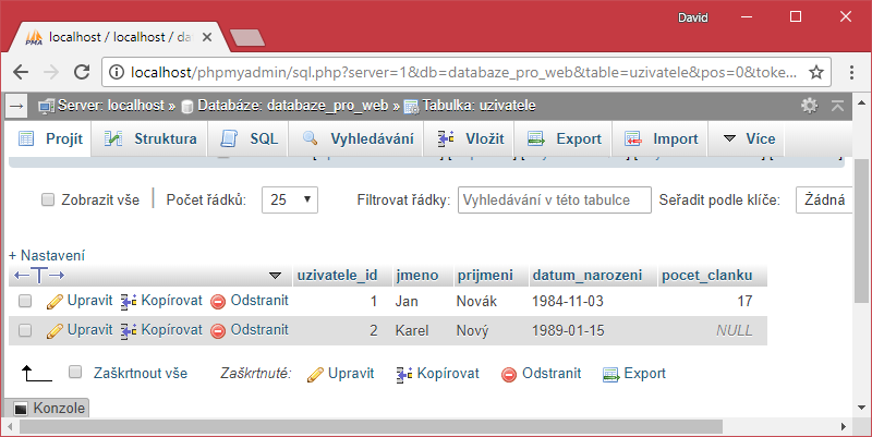 Uživatelé v MySQL databázi - Databáze v PHP pro začátečníky