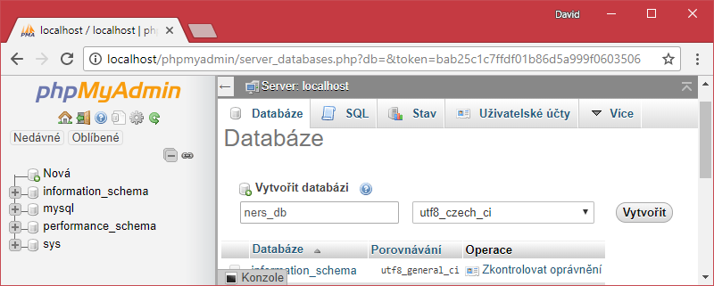 Vytvoření databáze v phpMyAdmin - Databáze v PHP pro začátečníky