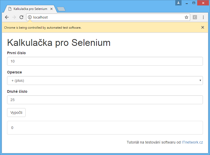 Automatické testy webových aplikací pomocí Selenium v Google Chrome