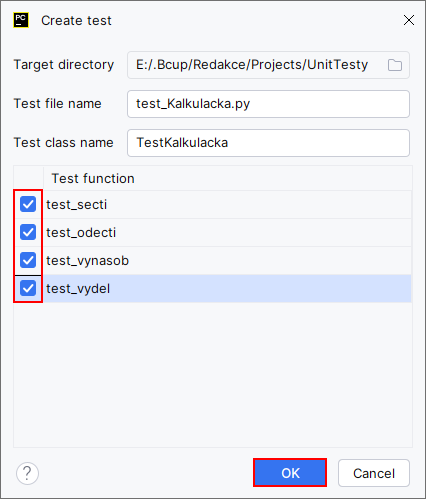 Create test - Testování v Pythonu