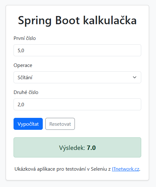 Ukázkový výstup kalkulačky - Online kurzy programování v Javě - Největší český e-learning