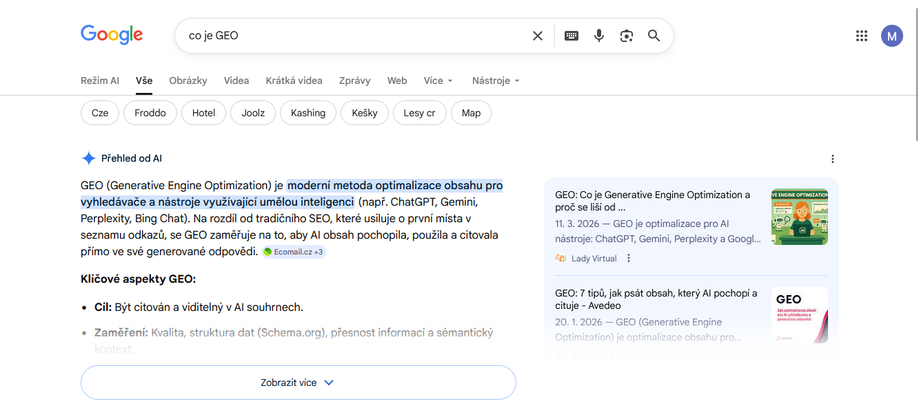Přehled od AI ve vyhledávání - SEO - Optimalizace webů pro vyhledávače