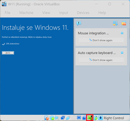 Ikona želvy ve VirtualBox