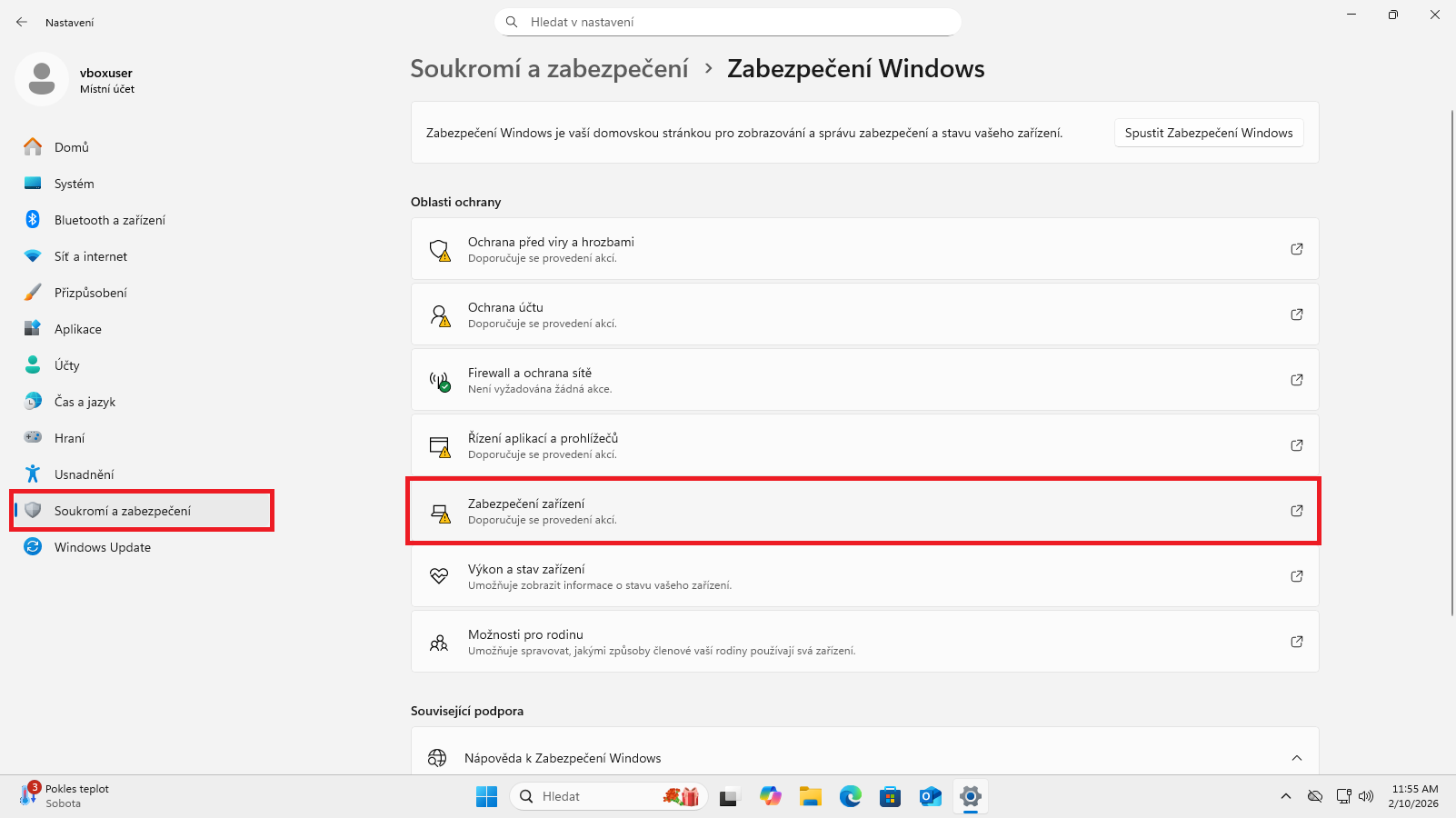 Zabezpečení zařízení ve Windows