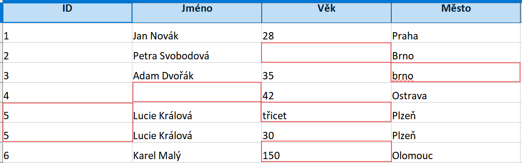 Chybový dataset - Úvod do datové analýzy a obchodního rozhodování
